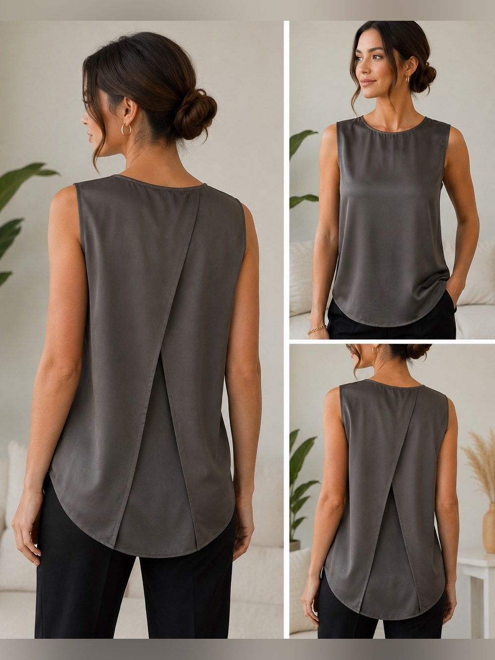Vince 100% Silk Sleeveless Gray Taupe Blouse Top Size Small